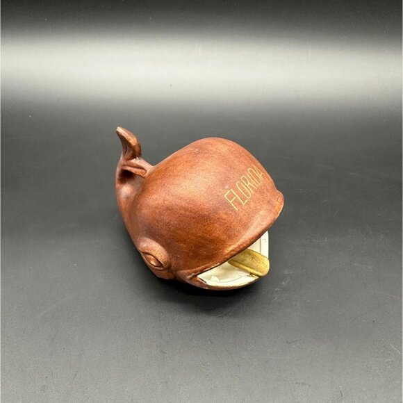 Vintage Ashtray Whale Trinket Dish Florida Souvenir Brown Gold Fish Kitschy - Picture 1 of 10